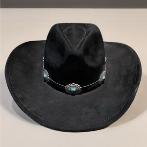 Turquoise and black suede western hat